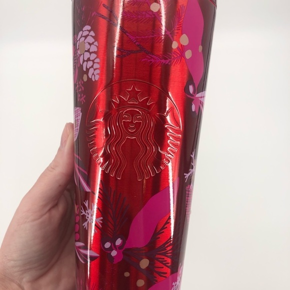 STARBUCKS Holiday 2021 Red Pine Pine Cone Holly Stainless Steel Tumbler NEW - Picture 2 of 8